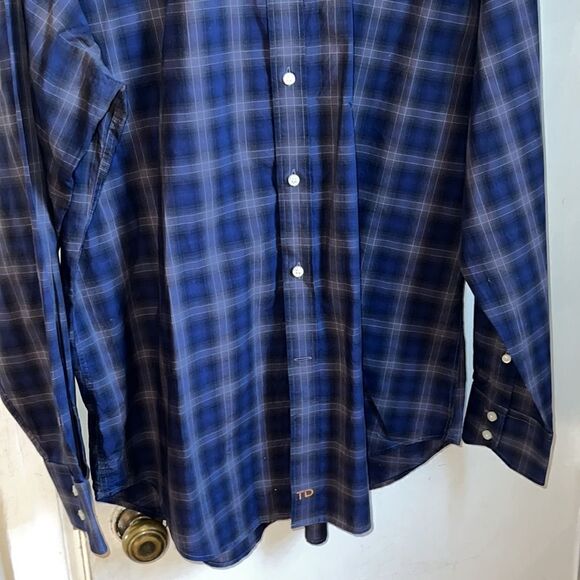 THOMAS DEAN Cobalt Blue and Grey Plaid L/S Button Up Shirt-L - Picture 3 of 9